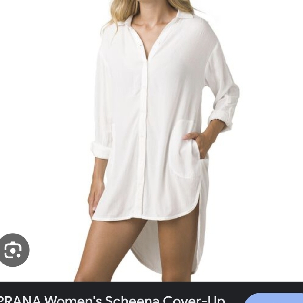 Prana Scheena Textured Tencel Modal Button Down High Low Tunic sz M White